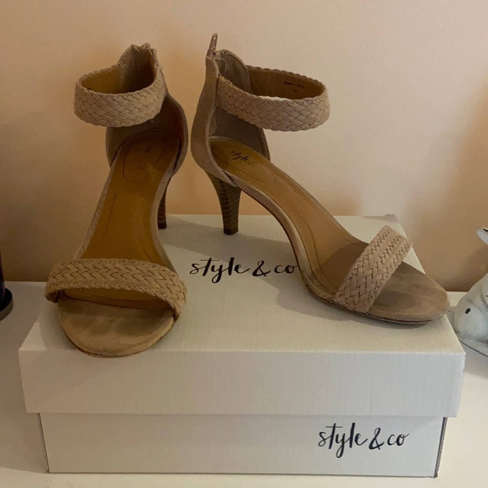 Nude sandal heels